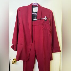 Zara burgundy suit set matching blazer and cropped pants